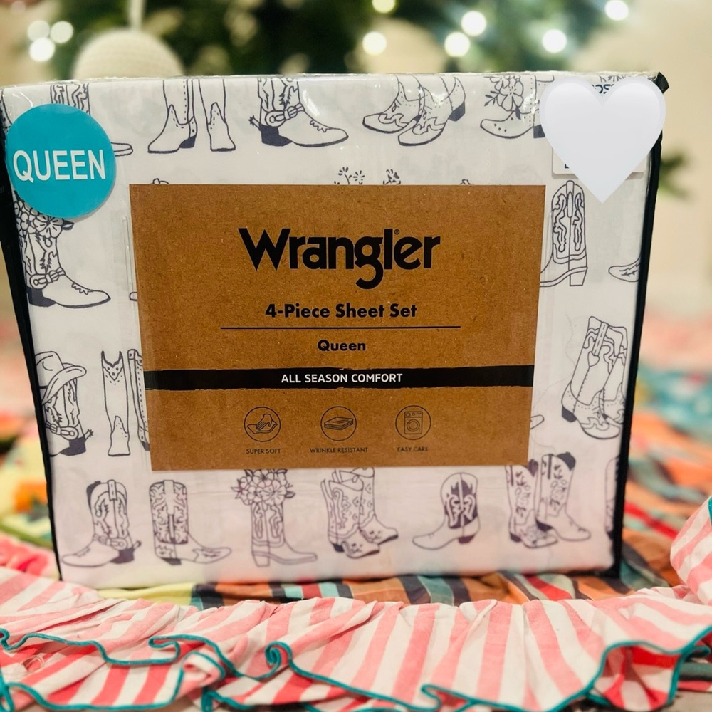 NEW Wrangler Queen Sheet Set - Western Boot Print
